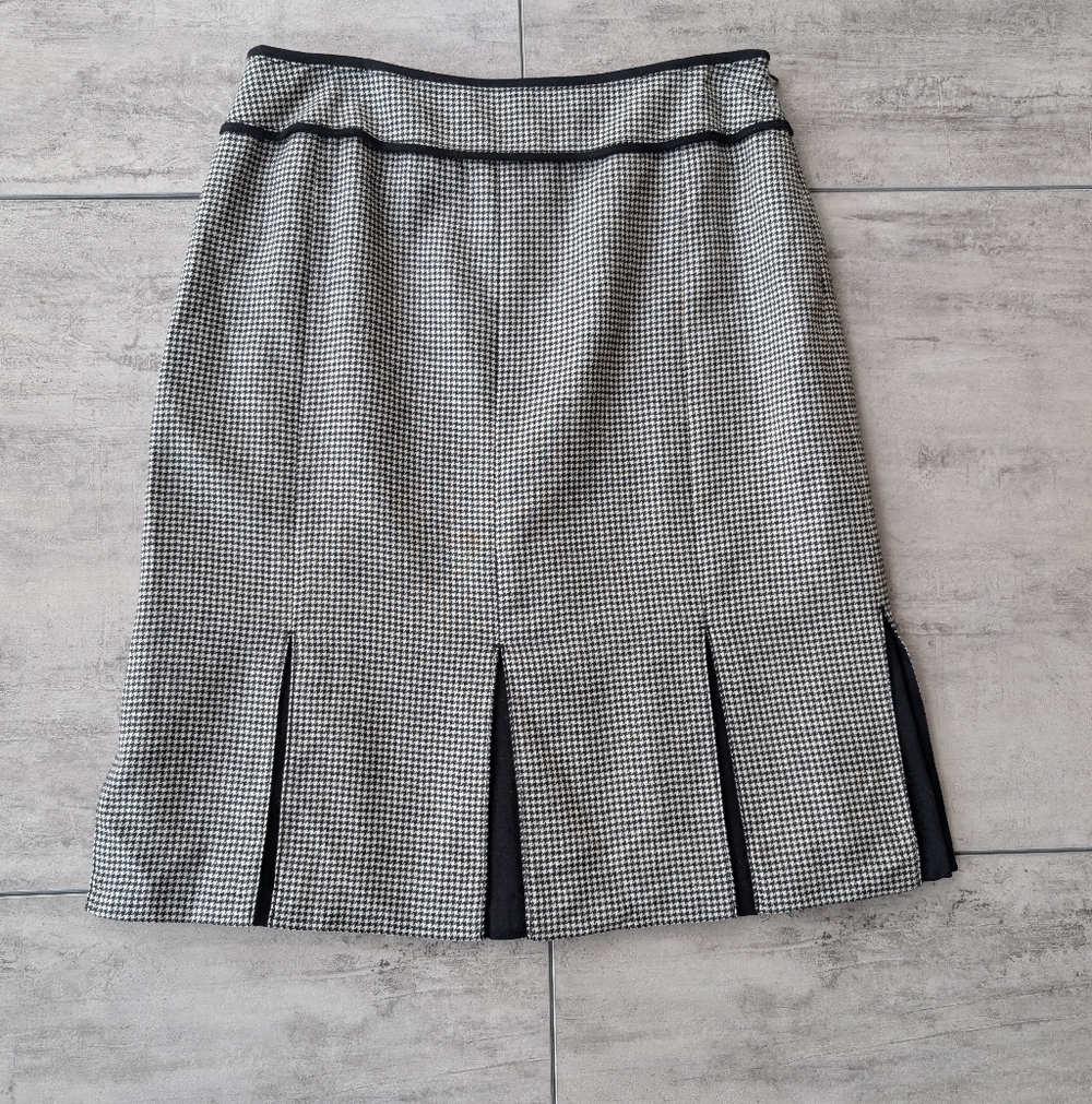 Carlisle White Black Houndstooth Wool Midi Skirt Women's Size 8